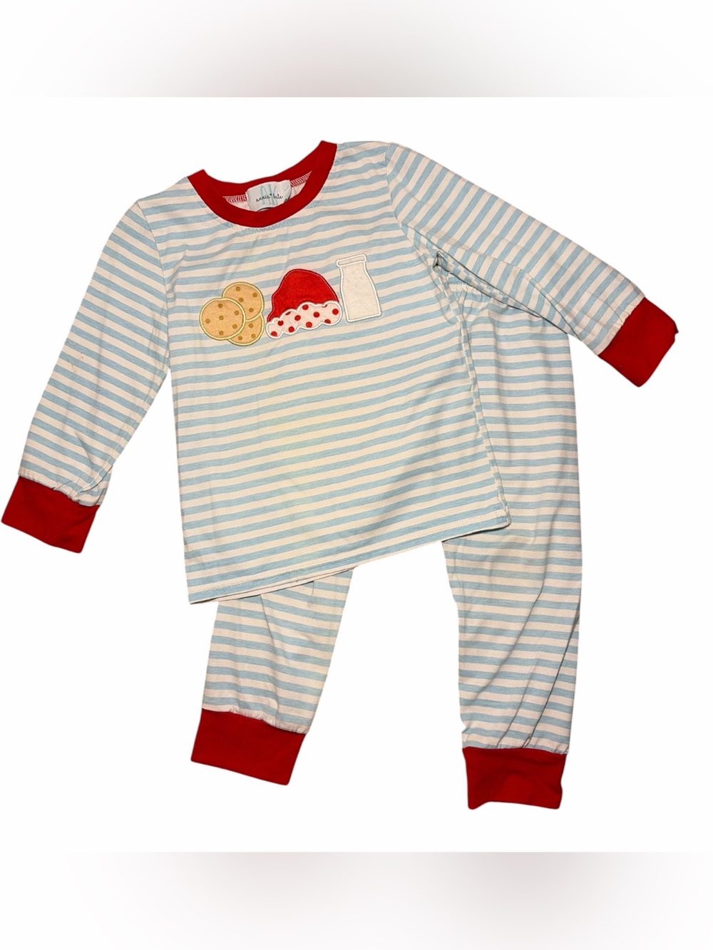 Annie Kate Kids Size 3T Striped Pajama Set with Red Trim and Cookie Appliqué